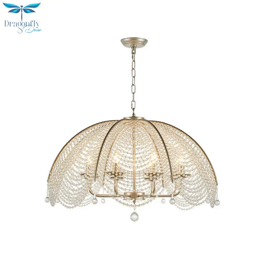 Crystal Strand Gold Chandelier Umbrella 3 Lights Suspension Pendant With Candle Design
