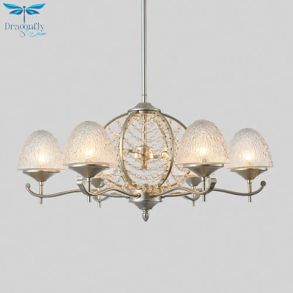 Crystal Tapered Hanging Chandelier Rural 8/10 Lights Living Room Pendant Light Kit In Silver