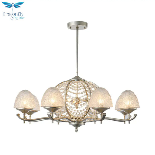 Crystal Tapered Hanging Chandelier Rural 8/10 Lights Living Room Pendant Light Kit In Silver