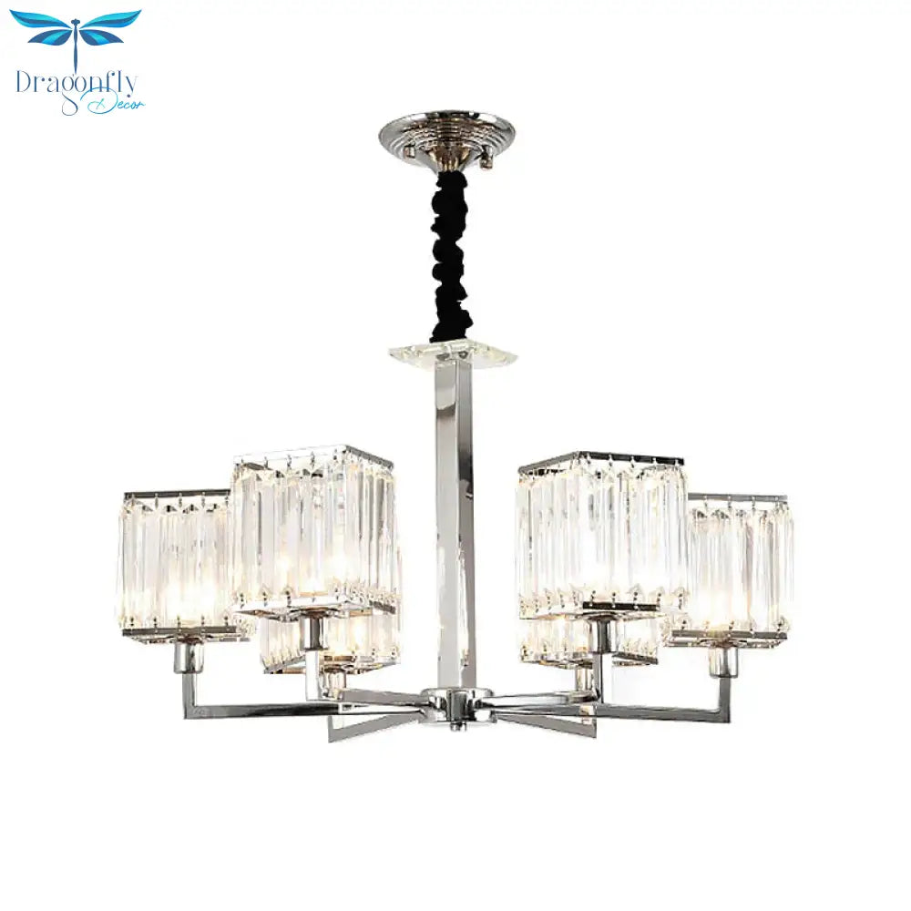 Cubic Hanging Ceiling Light Modern Prismatic Optical Crystal 6/8 Lights Chrome Chandelier