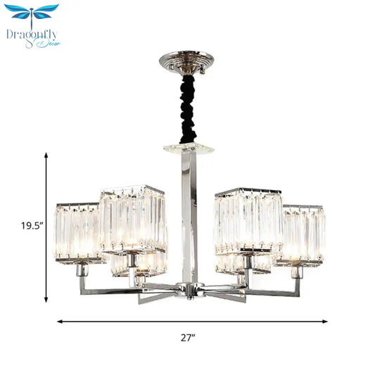 Cubic Hanging Ceiling Light Modern Prismatic Optical Crystal 6/8 Lights Chrome Chandelier