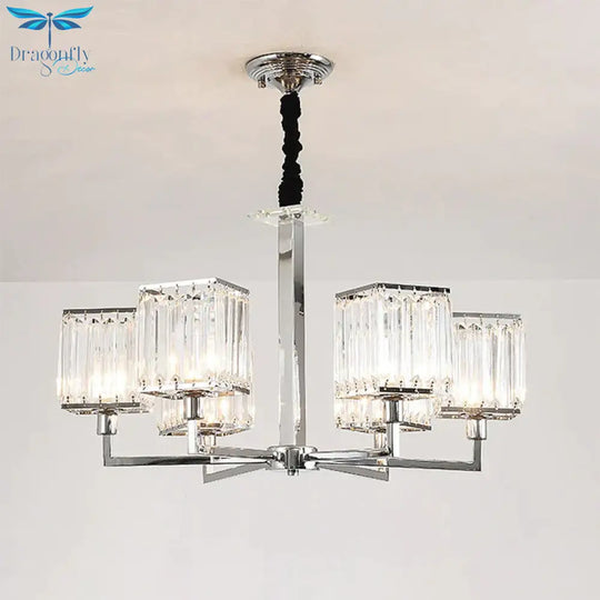 Cubic Hanging Ceiling Light Modern Prismatic Optical Crystal 6/8 Lights Chrome Chandelier