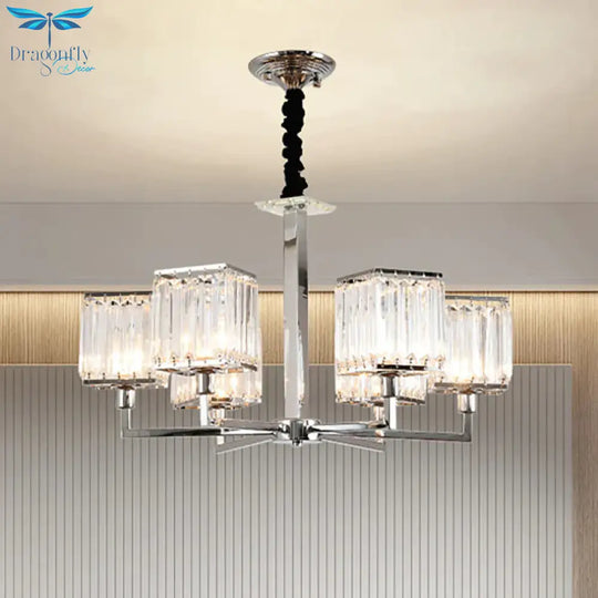 Cubic Hanging Ceiling Light Modern Prismatic Optical Crystal 6/8 Lights Chrome Chandelier