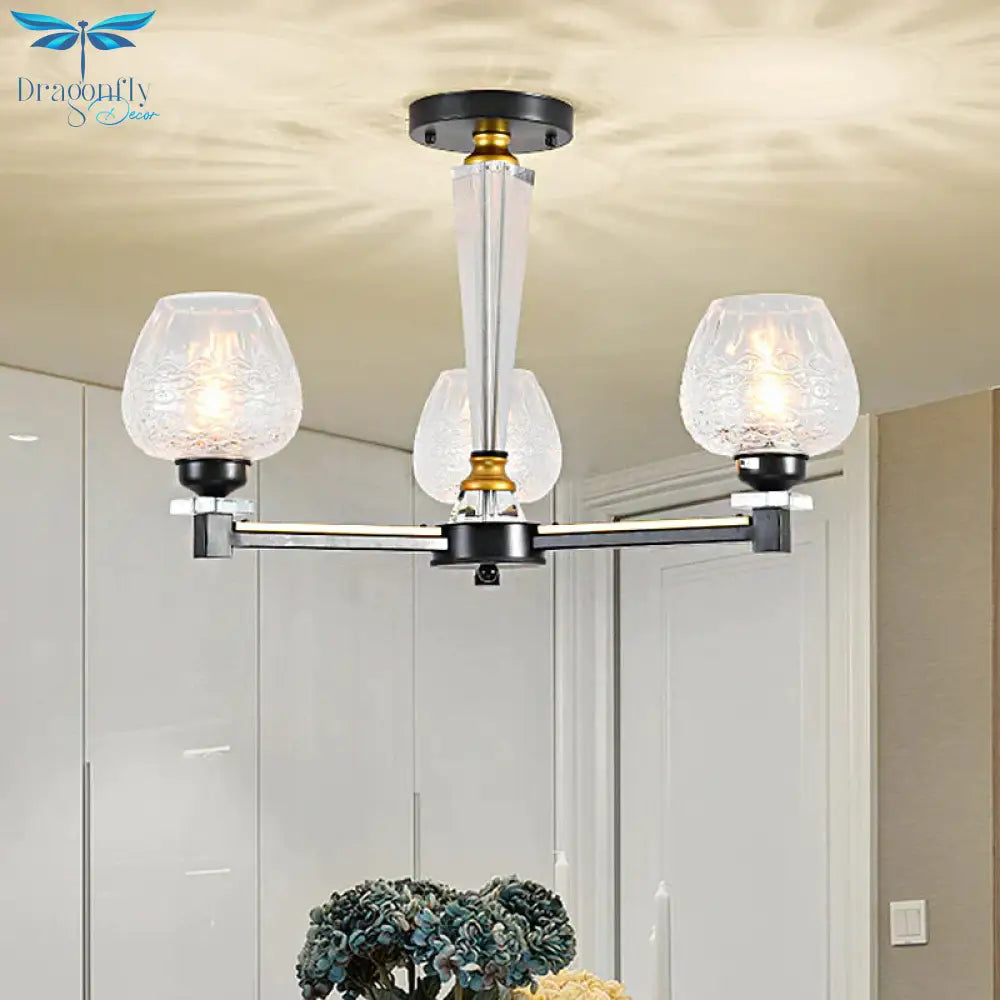 Cup Shape Living Room Pendant Lamp Traditional Crystal 3/6 Lights Black Chandelier Light Fixture