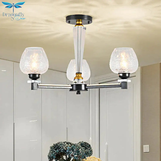 Cup Shape Living Room Pendant Lamp Traditional Crystal 3/6 Lights Black Chandelier Light Fixture