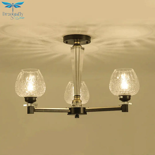 Cup Shape Living Room Pendant Lamp Traditional Crystal 3/6 Lights Black Chandelier Light Fixture