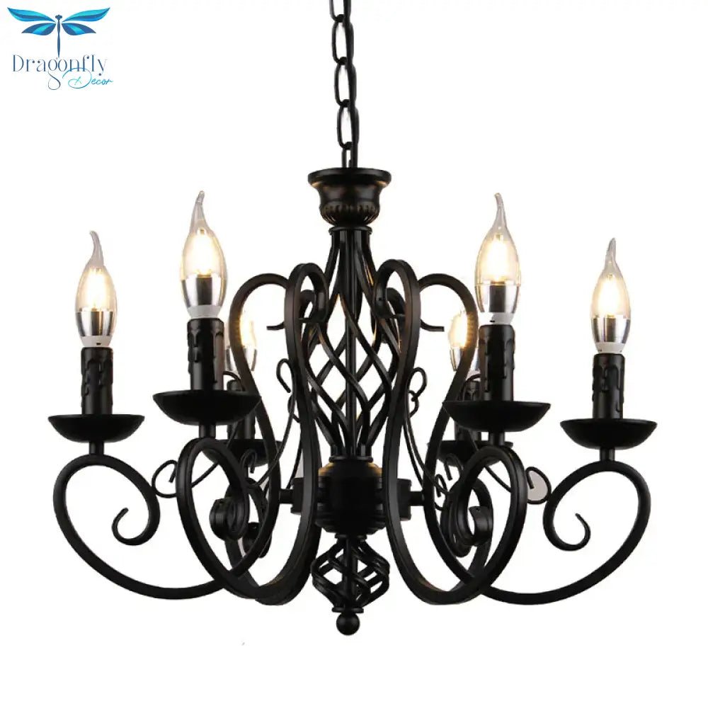 Curly Armed Metal Chandelier Lighting Traditional 3/5/6 Bulbs Living Room Ceiling Pendant Lamp In