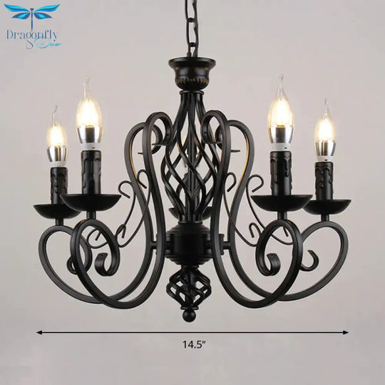 Curly Armed Metal Chandelier Lighting Traditional 3/5/6 Bulbs Living Room Ceiling Pendant Lamp In