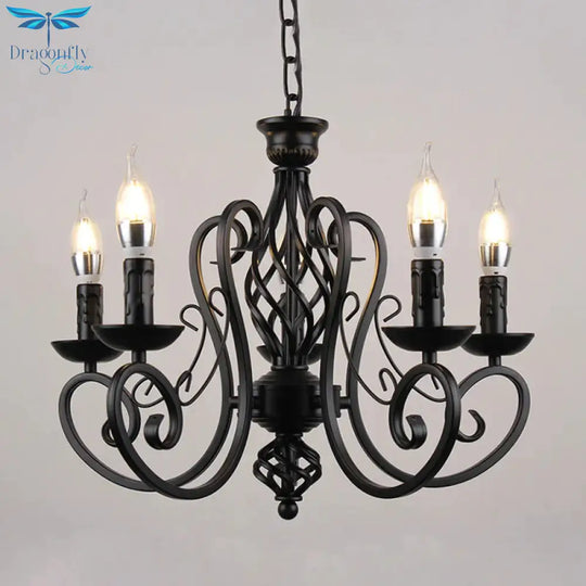 Curly Armed Metal Chandelier Lighting Traditional 3/5/6 Bulbs Living Room Ceiling Pendant Lamp In