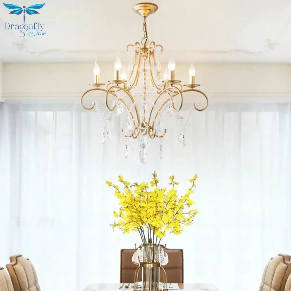 Curved Arm Kitchen Chandelier Lighting Rural Crystal 6/8 Lights Gold Hanging Pendant Light