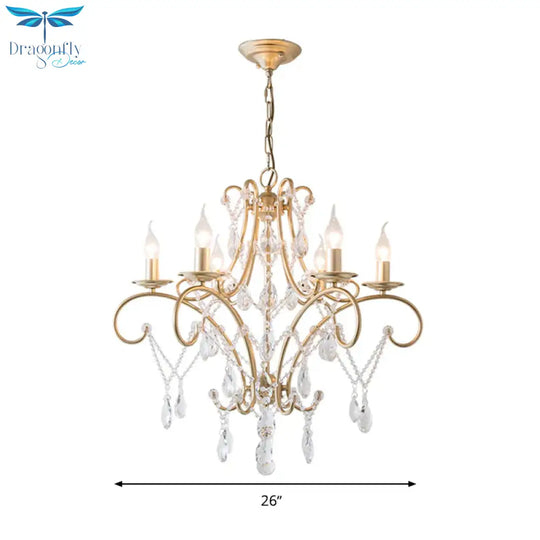 Curved Arm Kitchen Chandelier Lighting Rural Crystal 6/8 Lights Gold Hanging Pendant Light