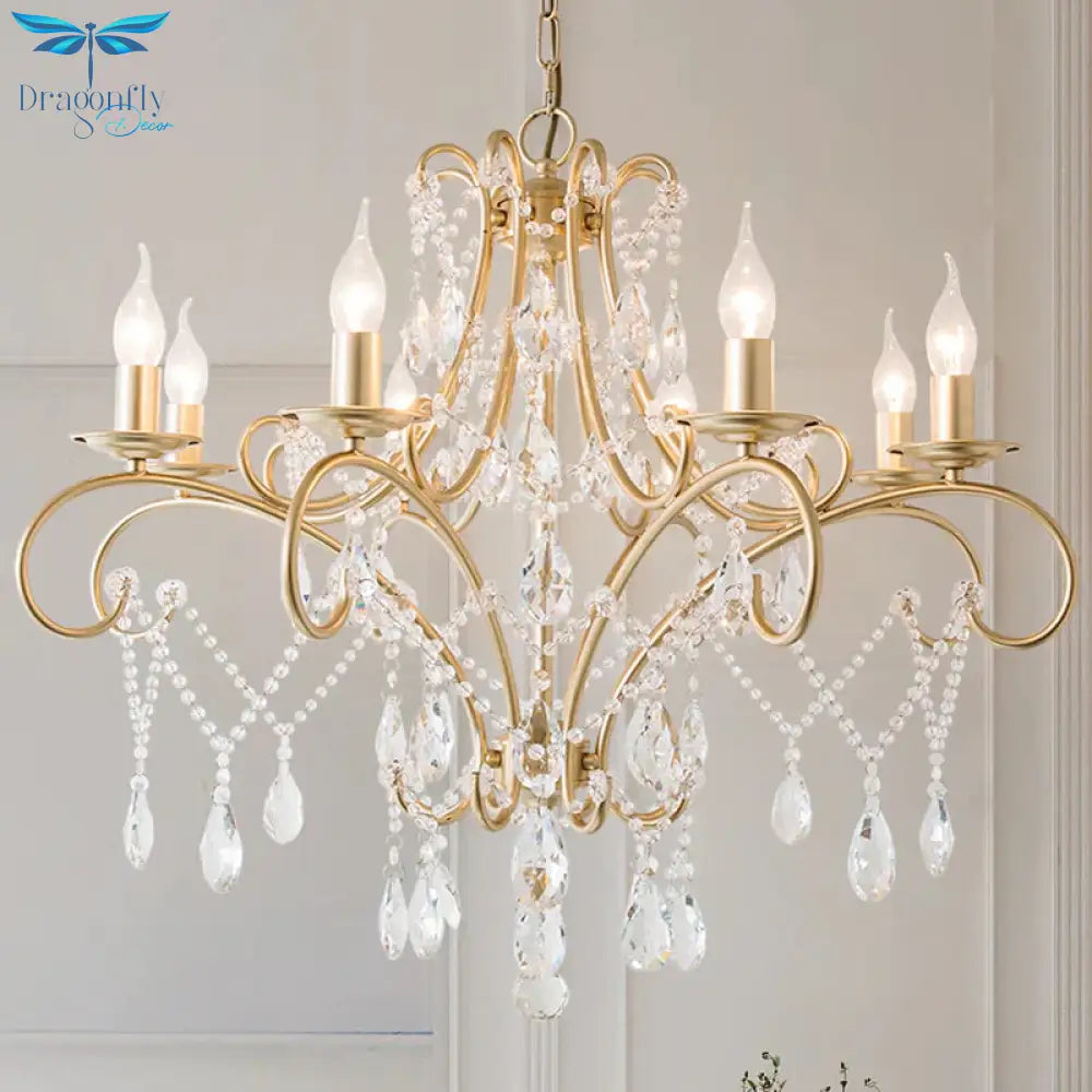 Curved Arm Kitchen Chandelier Lighting Rural Crystal 6/8 Lights Gold Hanging Pendant Light