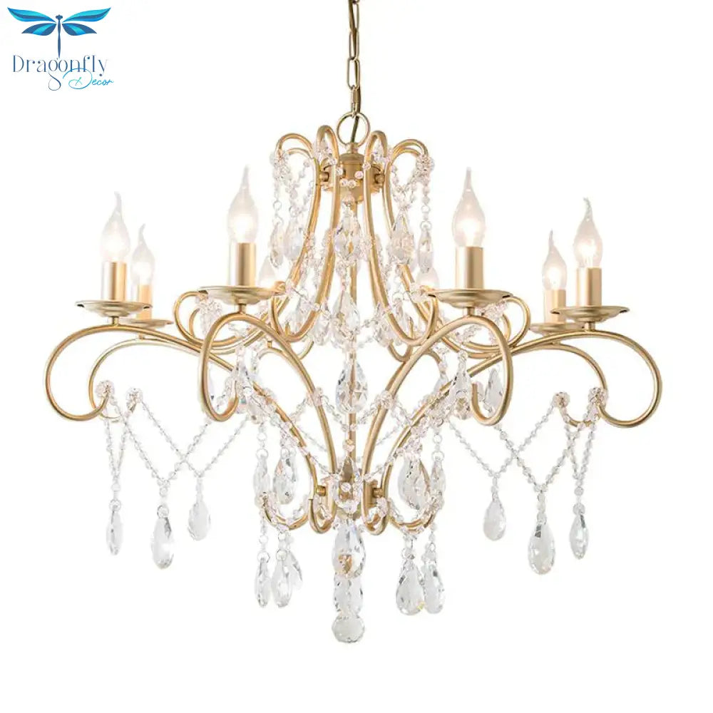 Curved Arm Kitchen Chandelier Lighting Rural Crystal 6/8 Lights Gold Hanging Pendant Light