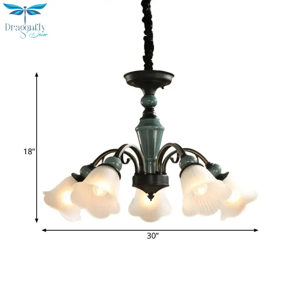 Curved Arm Living Room Pendant Lamp Country Metallic 5/6 - Bulb Black Finish Chandelier Light With