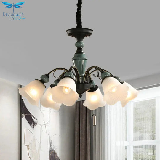 Curved Arm Living Room Pendant Lamp Country Metallic 5/6 - Bulb Black Finish Chandelier Light With