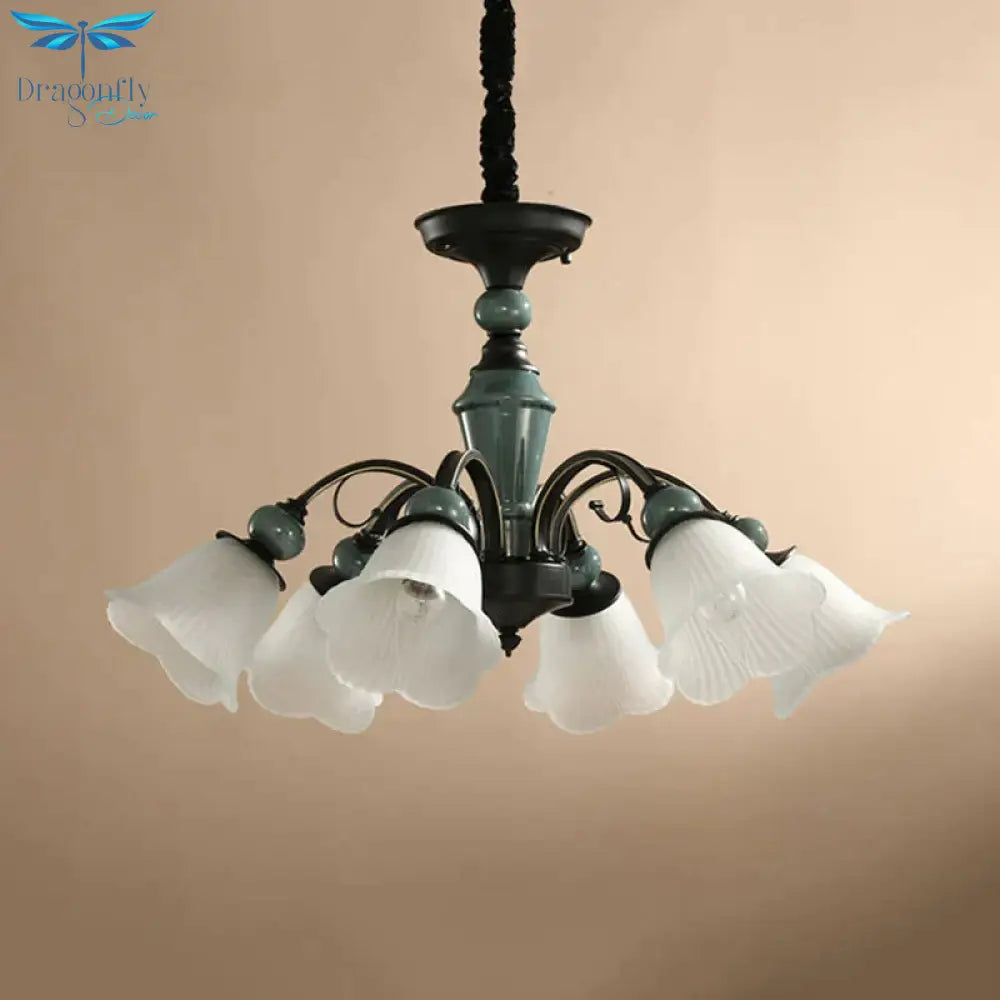 Curved Arm Living Room Pendant Lamp Country Metallic 5/6 - Bulb Black Finish Chandelier Light With