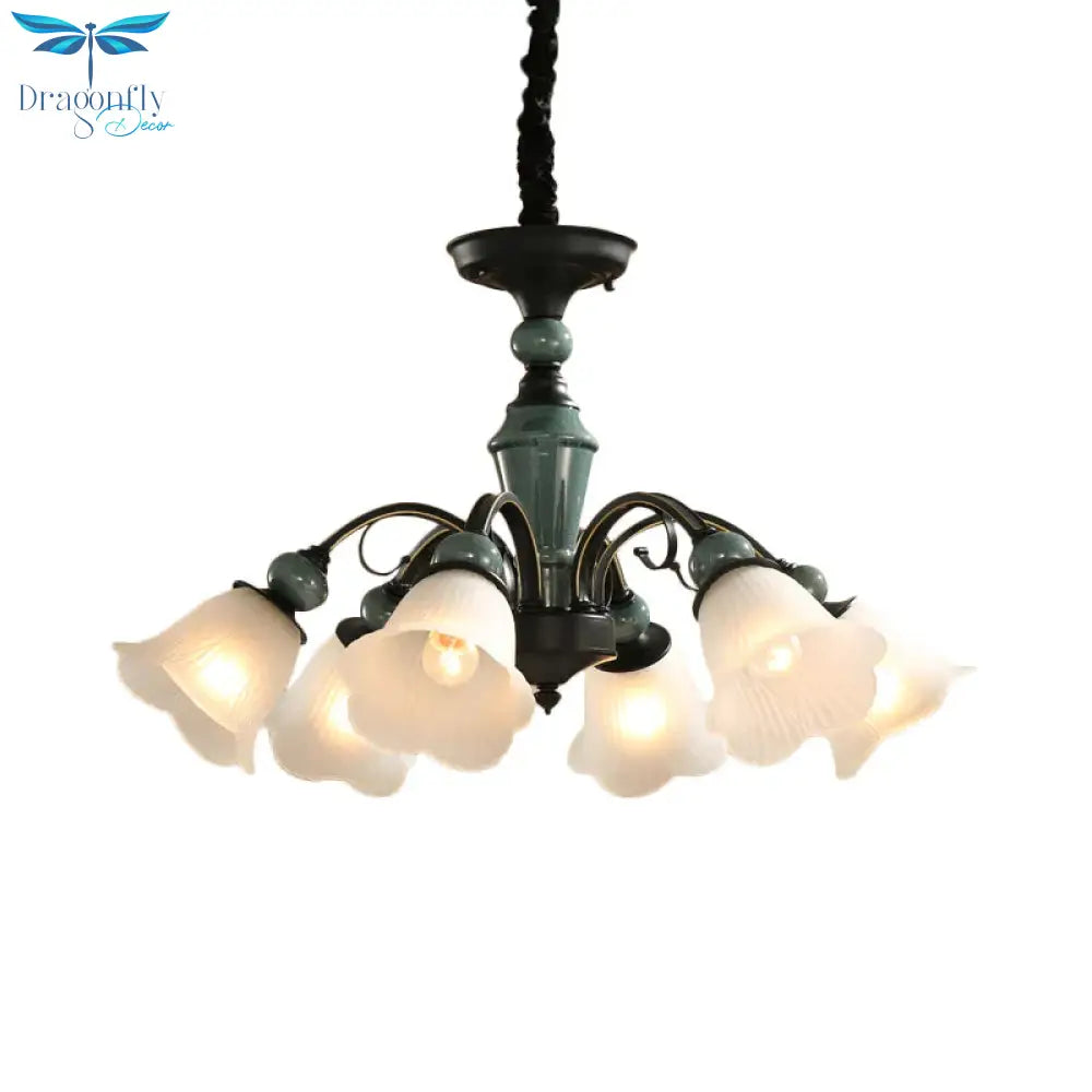 Curved Arm Living Room Pendant Lamp Country Metallic 5/6 - Bulb Black Finish Chandelier Light With