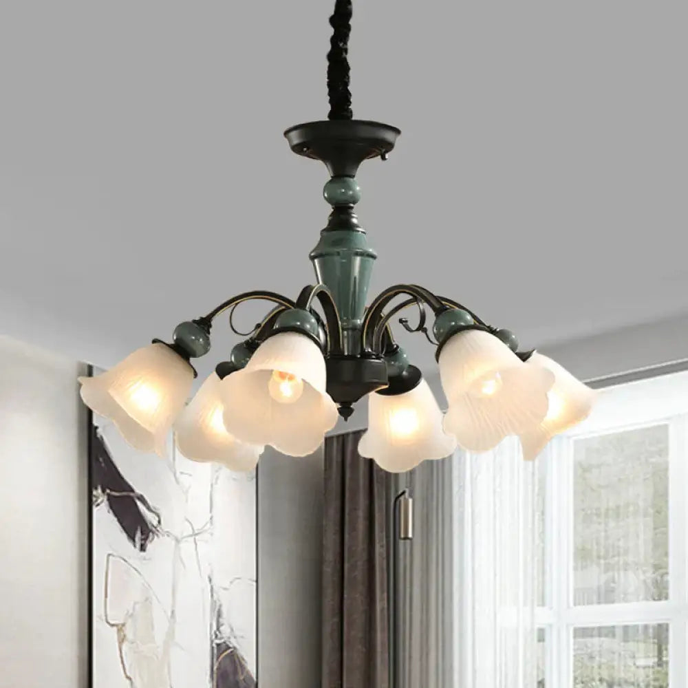 Curved Arm Living Room Pendant Lamp Country Metallic 5/6 - Bulb Black Finish Chandelier Light With