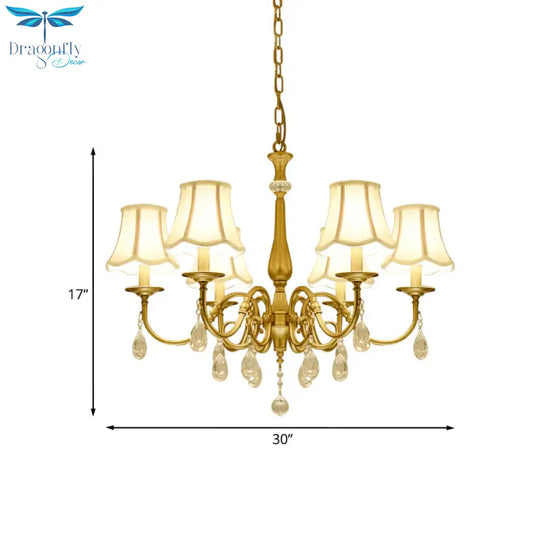 Curved Arm Living Room Pendant Vintage Metal 6 - Head Brass Chandelier Light Fixture With Scalloped