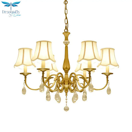 Curved Arm Living Room Pendant Vintage Metal 6 - Head Brass Chandelier Light Fixture With Scalloped