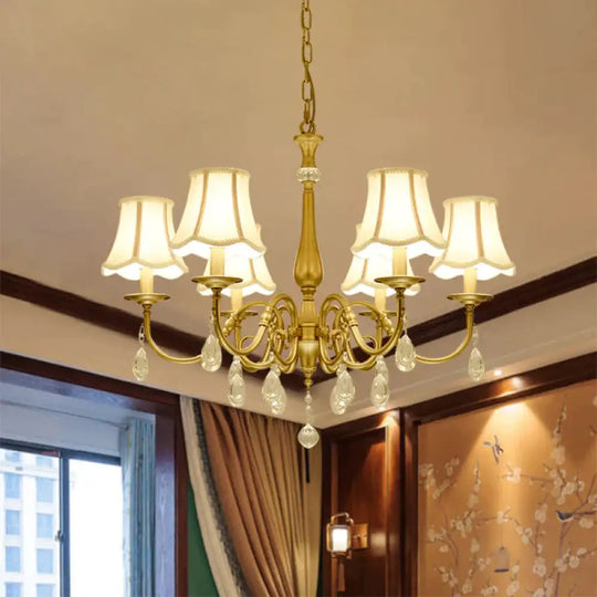 Curved Arm Living Room Pendant Vintage Metal 6 - Head Brass Chandelier Light Fixture With Scalloped
