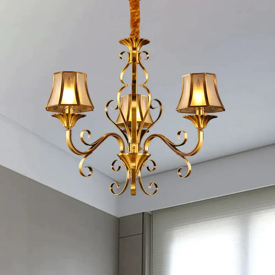Curved Arm Metal Ceiling Chandelier Colonialism 3/5/6 Heads Living Room Suspension Lamp In Gold