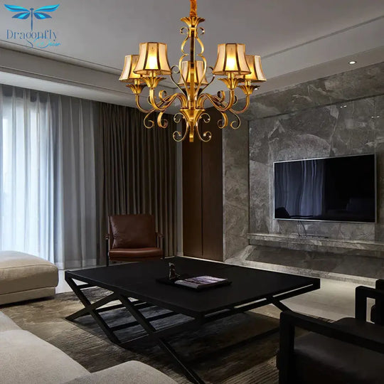 Curved Arm Metal Ceiling Chandelier Colonialism 3/5/6 Heads Living Room Suspension Lamp In Gold