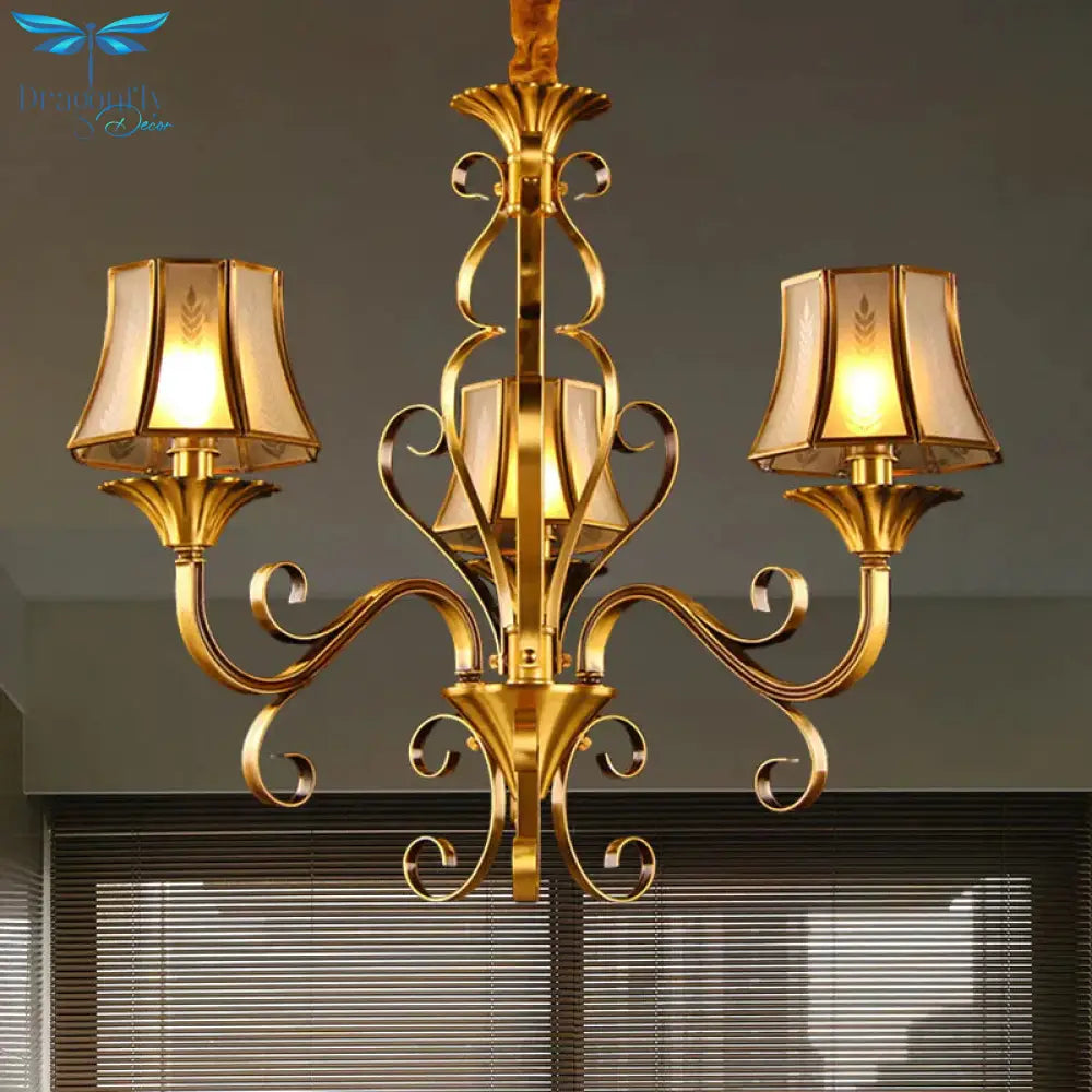 Curved Arm Metal Ceiling Chandelier Colonialism 3/5/6 Heads Living Room Suspension Lamp In Gold
