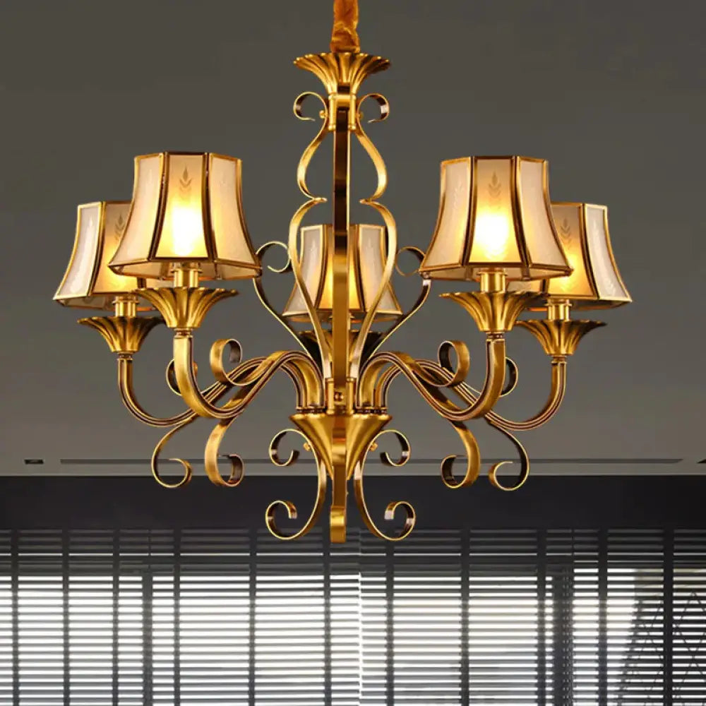 Curved Arm Metal Ceiling Chandelier Colonialism 3/5/6 Heads Living Room Suspension Lamp In Gold
