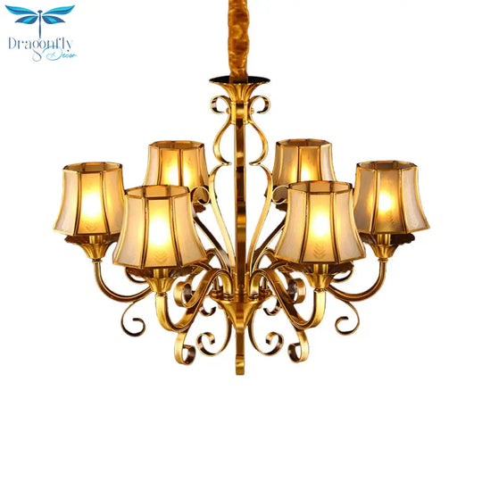 Curved Arm Metal Ceiling Chandelier Colonialism 3/5/6 Heads Living Room Suspension Lamp In Gold