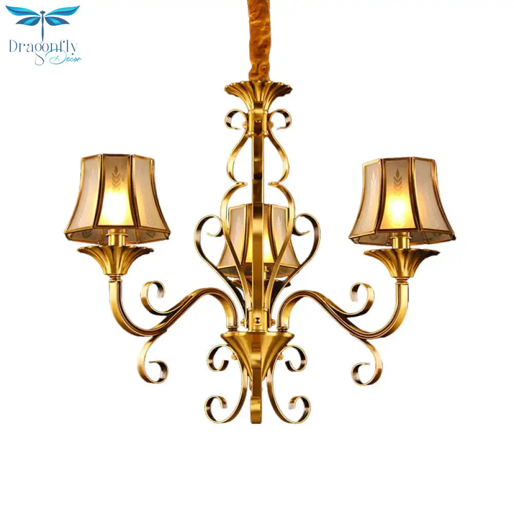 Curved Arm Metal Ceiling Chandelier Colonialism 3/5/6 Heads Living Room Suspension Lamp In Gold