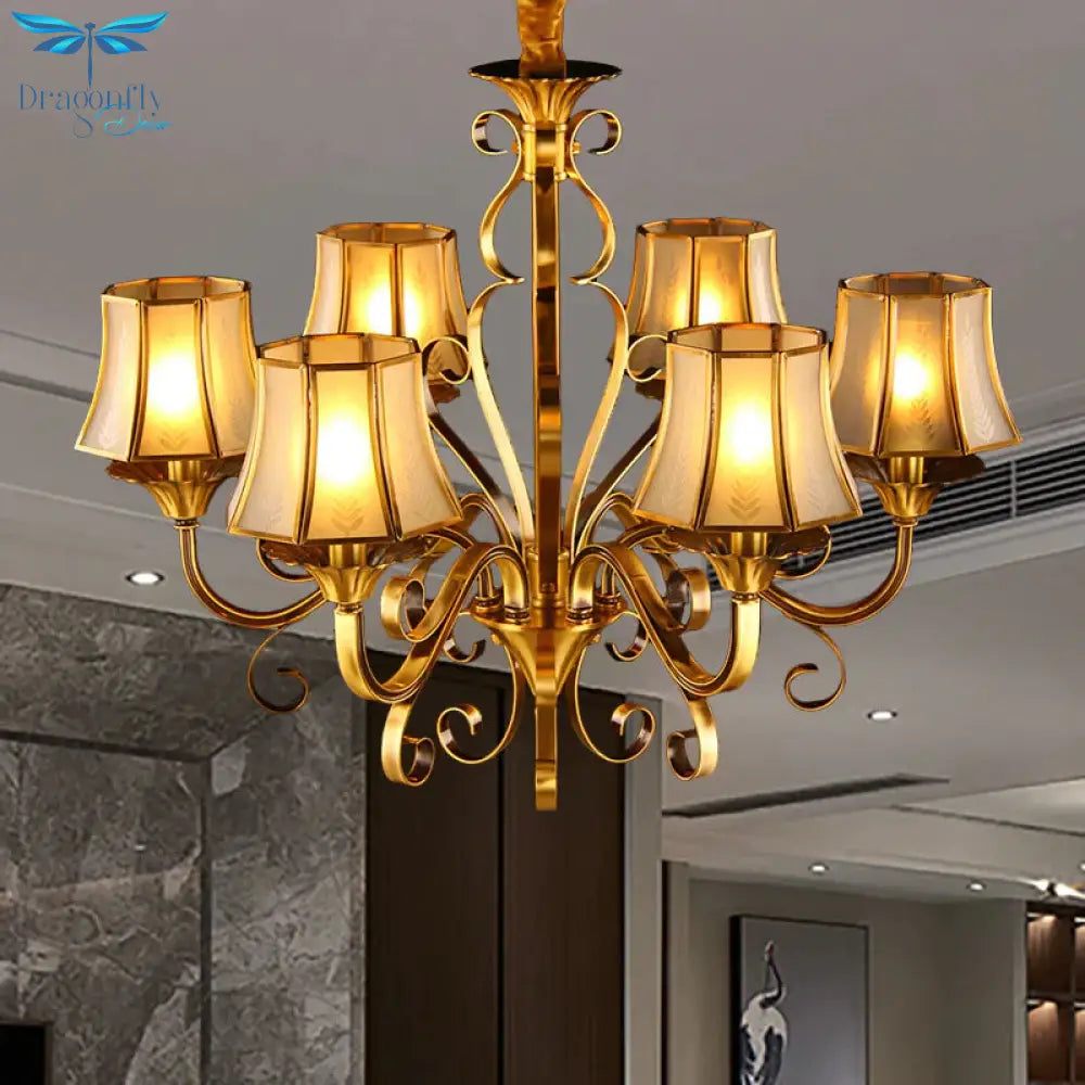 Curved Arm Metal Ceiling Chandelier Colonialism 3/5/6 Heads Living Room Suspension Lamp In Gold