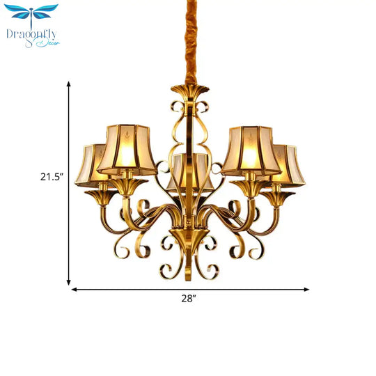 Curved Arm Metal Ceiling Chandelier Colonialism 3/5/6 Heads Living Room Suspension Lamp In Gold