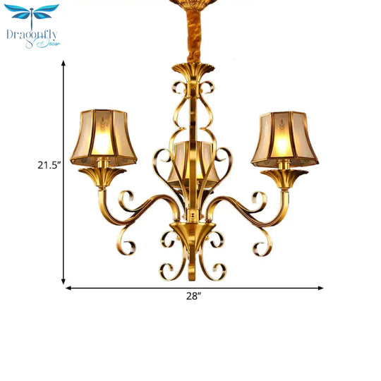 Curved Arm Metal Ceiling Chandelier Colonialism 3/5/6 Heads Living Room Suspension Lamp In Gold