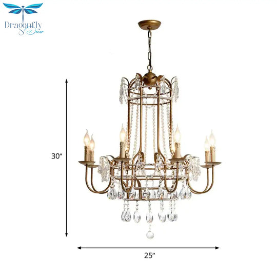 Curved Arm Metal Chandelier Lamp Traditionary 6 Heads Brass Hanging Pendant Light With Clear