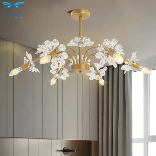 Curved Arm Metal Chandelier Light Traditional 6 Lights Living Room Hanging Lamp With Clear/Cream
