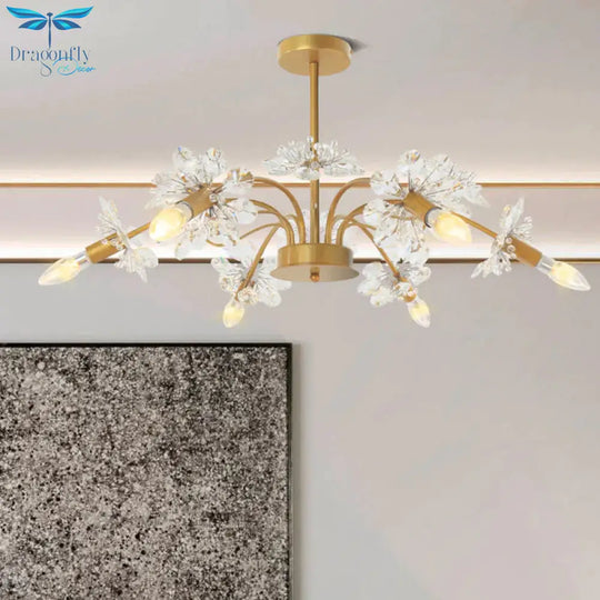 Curved Arm Metal Chandelier Light Traditional 6 Lights Living Room Hanging Lamp With Clear/Cream