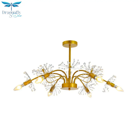 Curved Arm Metal Chandelier Light Traditional 6 Lights Living Room Hanging Lamp With Clear/Cream