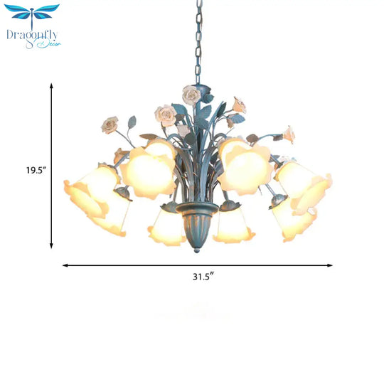 Curving Arm Opal Glass Chandelier Pastoral 3/5/6 Bulbs Living Room Flower Pendant Lighting Fixture