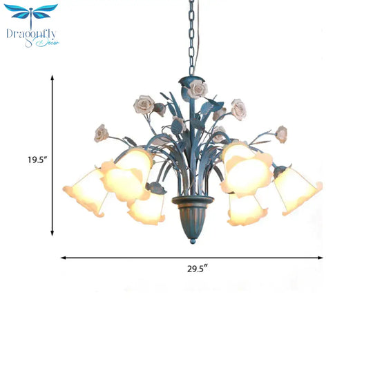 Curving Arm Opal Glass Chandelier Pastoral 3/5/6 Bulbs Living Room Flower Pendant Lighting Fixture
