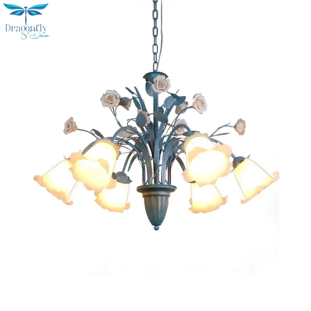 Curving Arm Opal Glass Chandelier Pastoral 3/5/6 Bulbs Living Room Flower Pendant Lighting Fixture