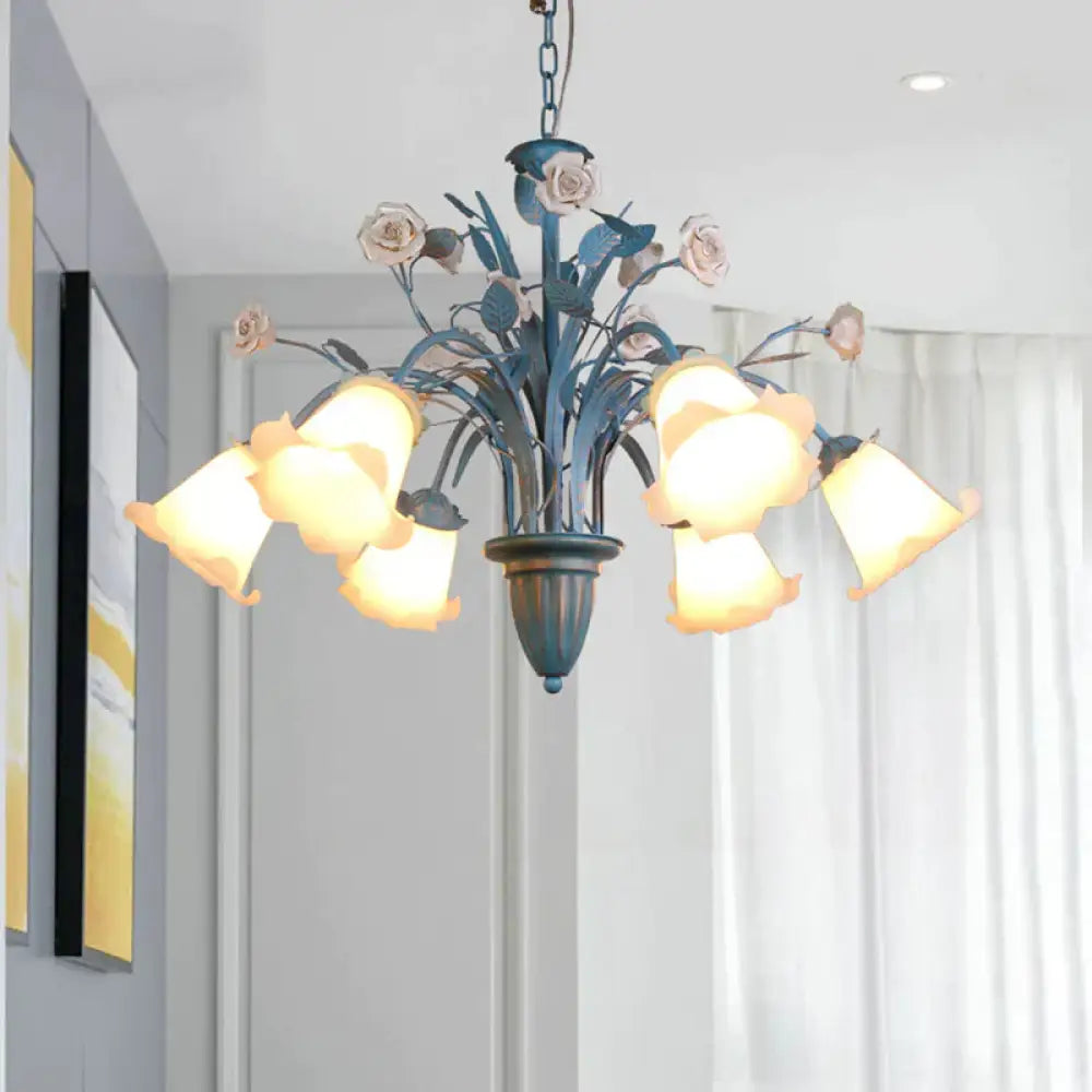 Curving Arm Opal Glass Chandelier Pastoral 3/5/6 Bulbs Living Room Flower Pendant Lighting Fixture