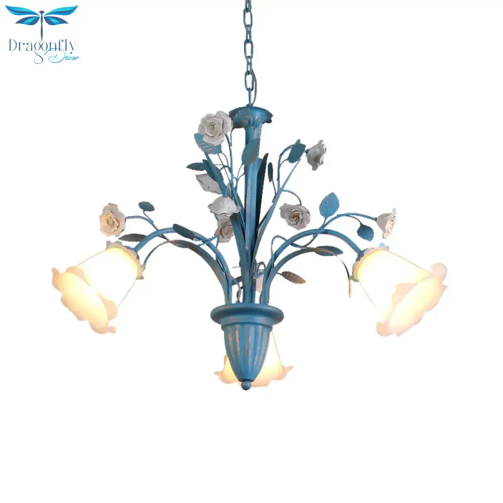Curving Arm Opal Glass Chandelier Pastoral 3/5/6 Bulbs Living Room Flower Pendant Lighting Fixture