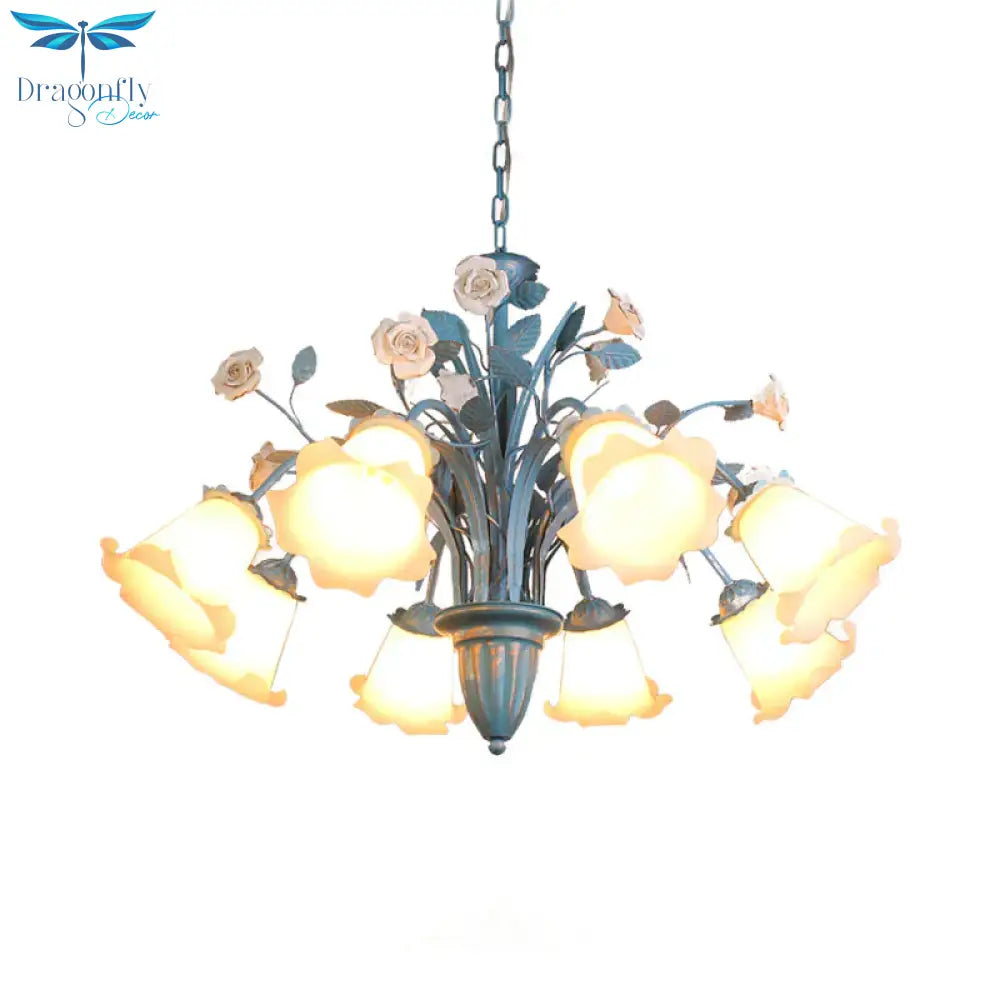 Curving Arm Opal Glass Chandelier Pastoral 3/5/6 Bulbs Living Room Flower Pendant Lighting Fixture