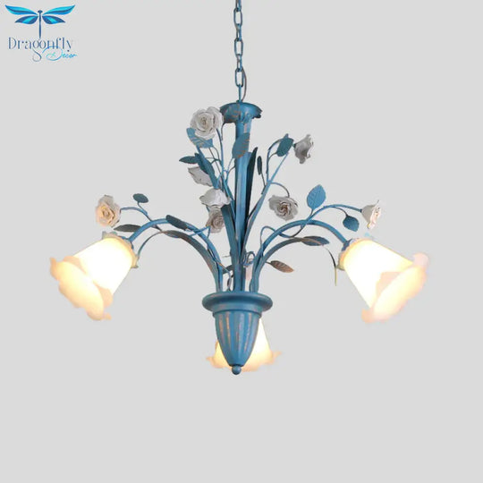 Curving Arm Opal Glass Chandelier Pastoral 3/5/6 Bulbs Living Room Flower Pendant Lighting Fixture