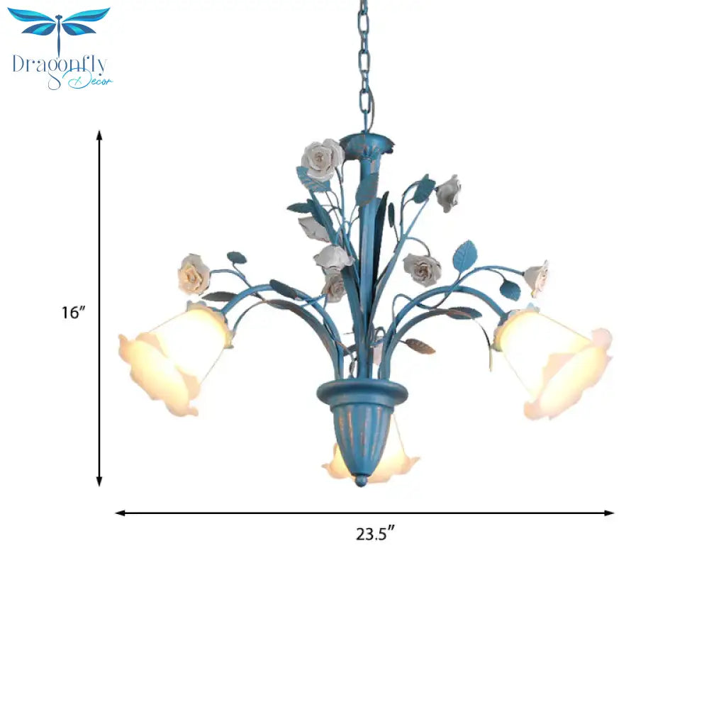 Curving Arm Opal Glass Chandelier Pastoral 3/5/6 Bulbs Living Room Flower Pendant Lighting Fixture