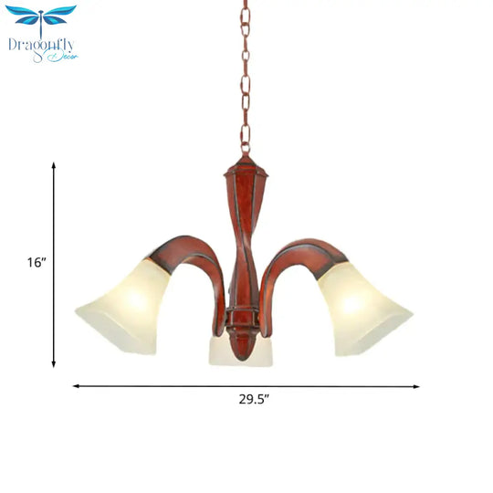 Curving Dining Room Suspension Light Traditional Wood 3 - Light Brown Chandelier With Square Flare