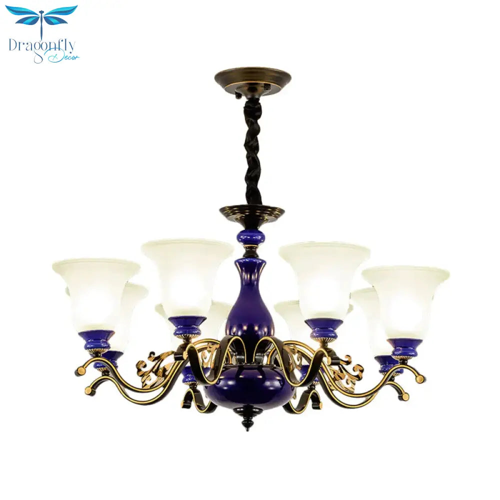 Curving Metal Hanging Chandelier Classic 3/6/8 Lights Living Room Suspension Light In Blue With