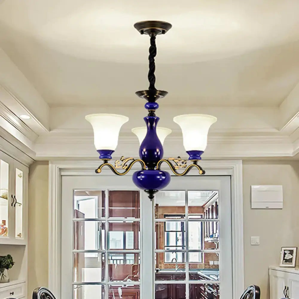 Curving Metal Hanging Chandelier Classic 3/6/8 Lights Living Room Suspension Light In Blue With