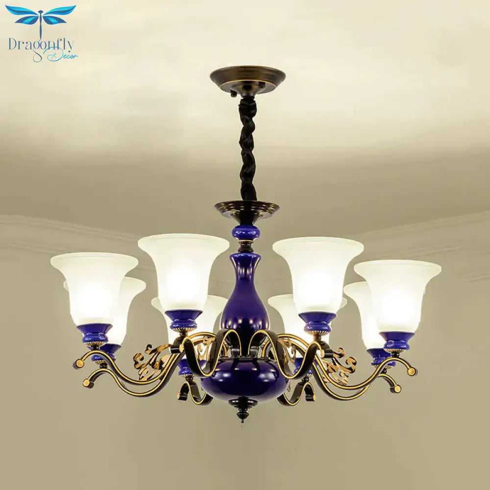 Curving Metal Hanging Chandelier Classic 3/6/8 Lights Living Room Suspension Light In Blue With